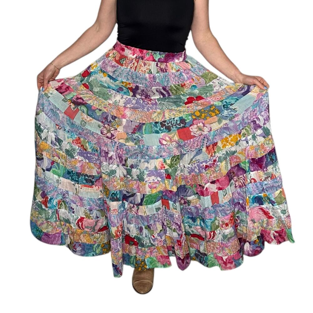 PHOOL‎ Vintage 90's Colorful Patchwork Pull On Maxi Skirt Women's Size Small